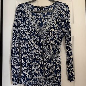 Lucky Brand Navy and Cream Long Sleeve Top